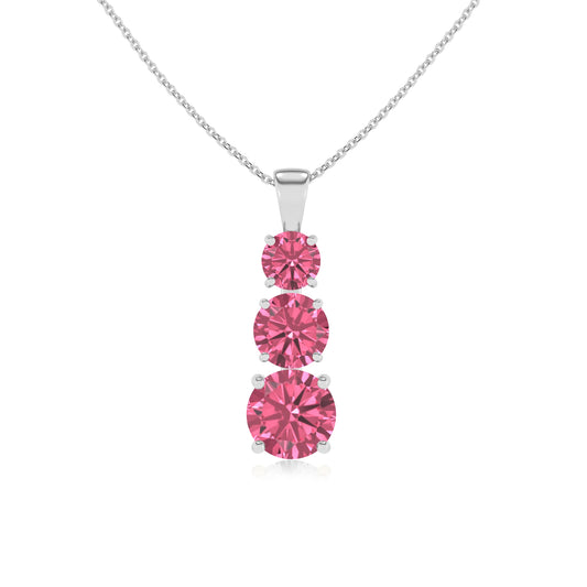 lab grown pink-tourmaline round bar v-bale necklaces in white gold