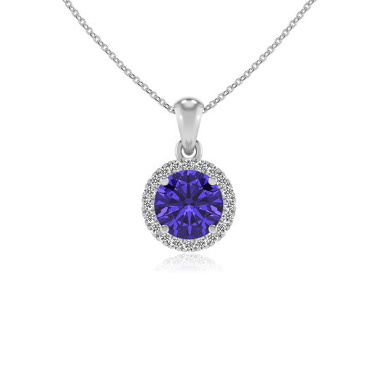 lab grown tanzanite round solitaire necklaces in platinum