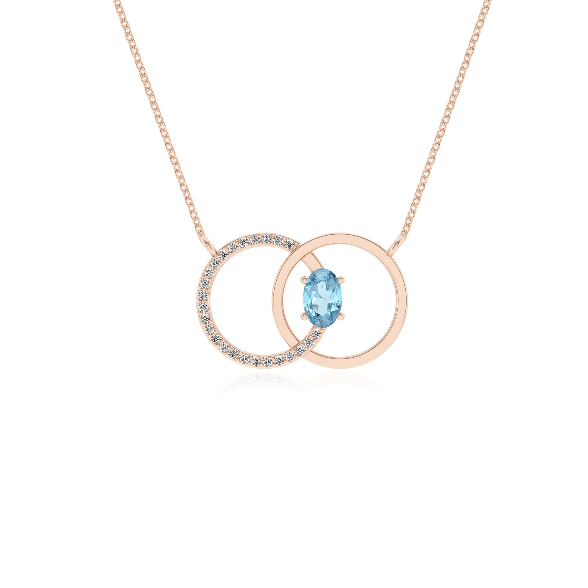 lab grown aquamarine oval solitaire necklaces in rose gold