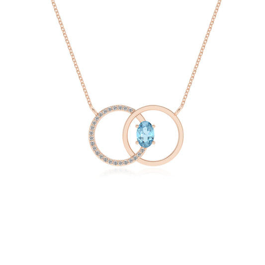 lab grown aquamarine oval solitaire necklaces in rose gold