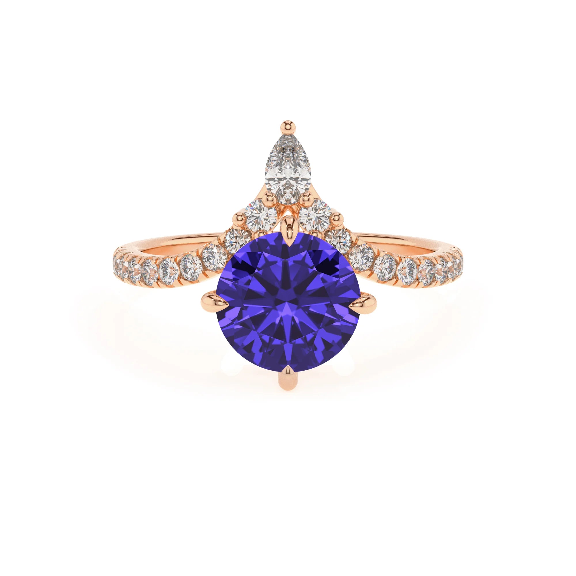lab grown tanzanite round solitaire rings in rose gold