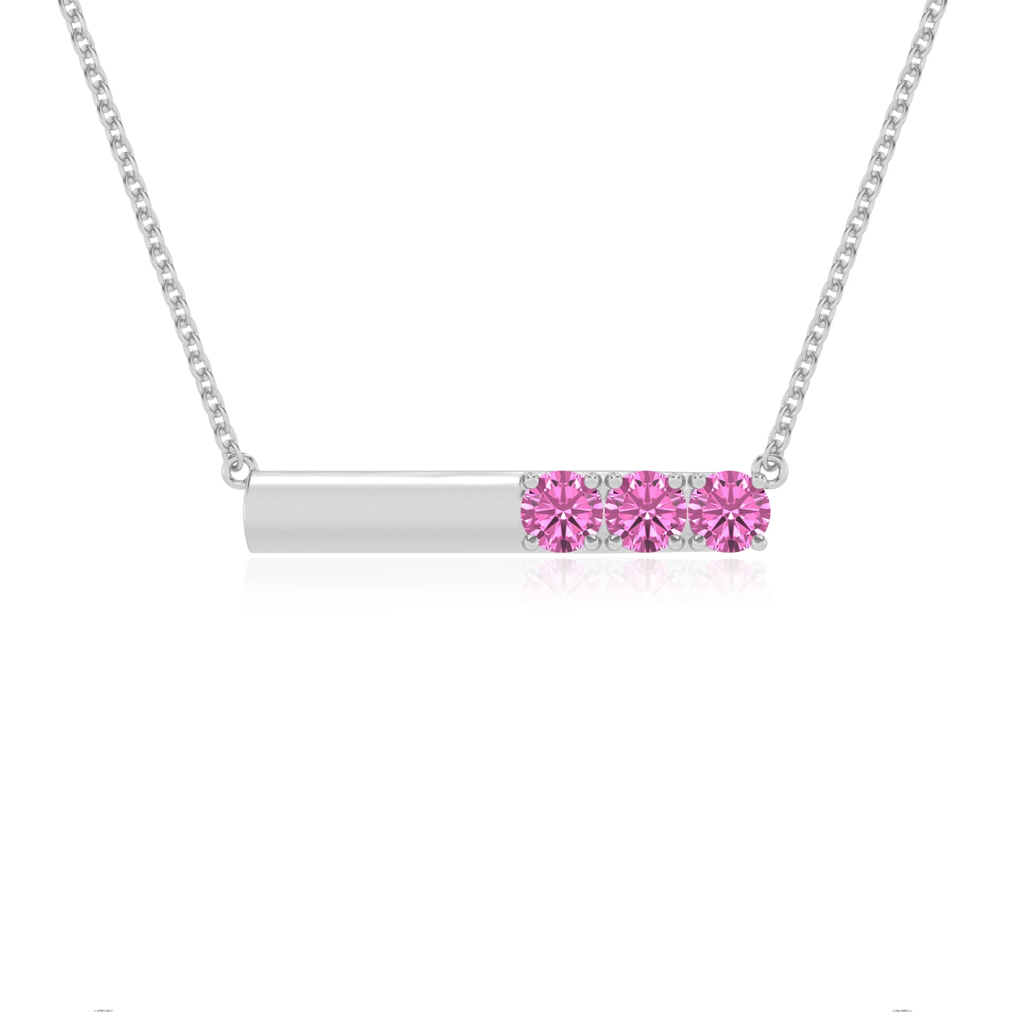 lab grown pink-sapphire round bar v-bale necklaces in white gold