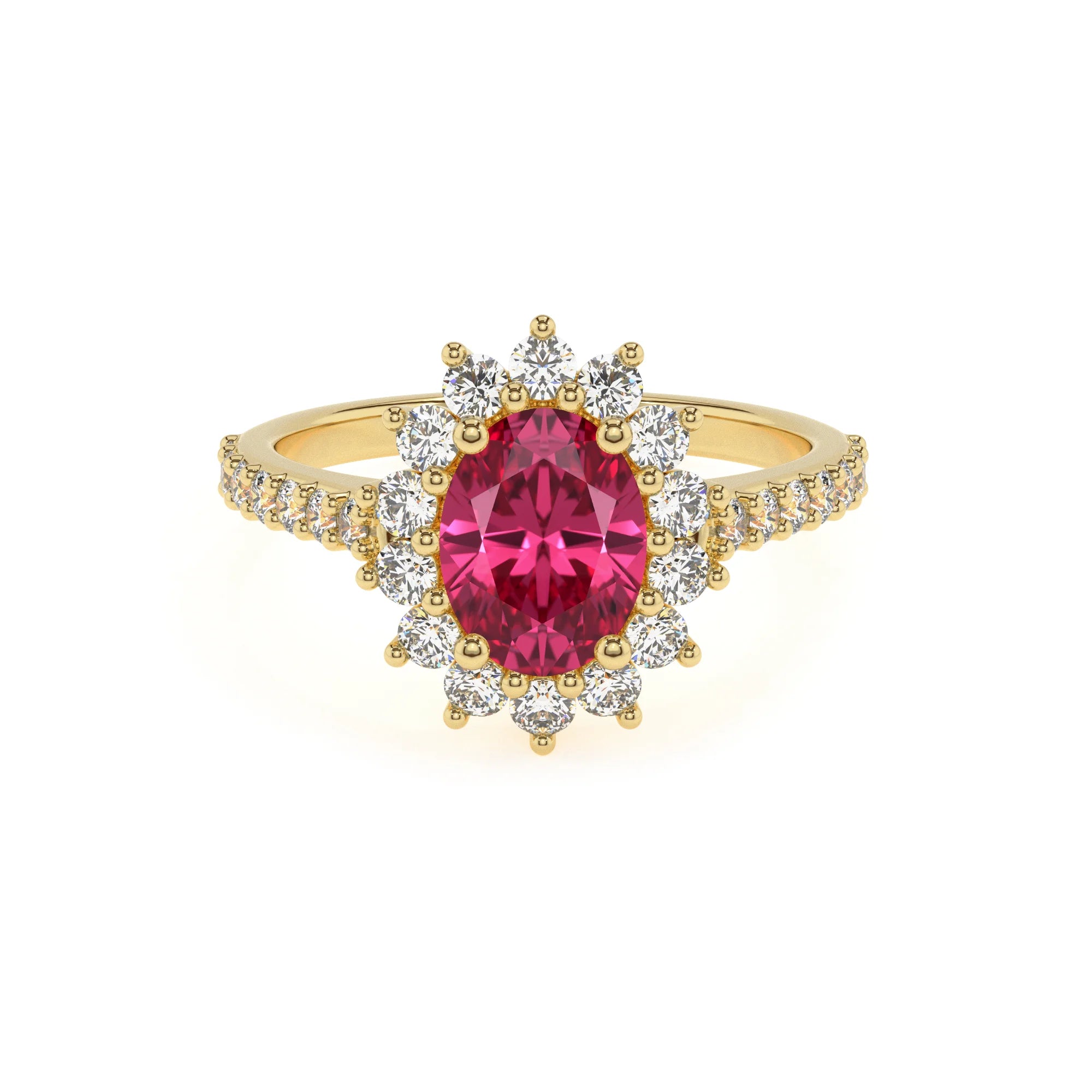 lab grown pink-tourmaline oval solitaire rings in yellow gold