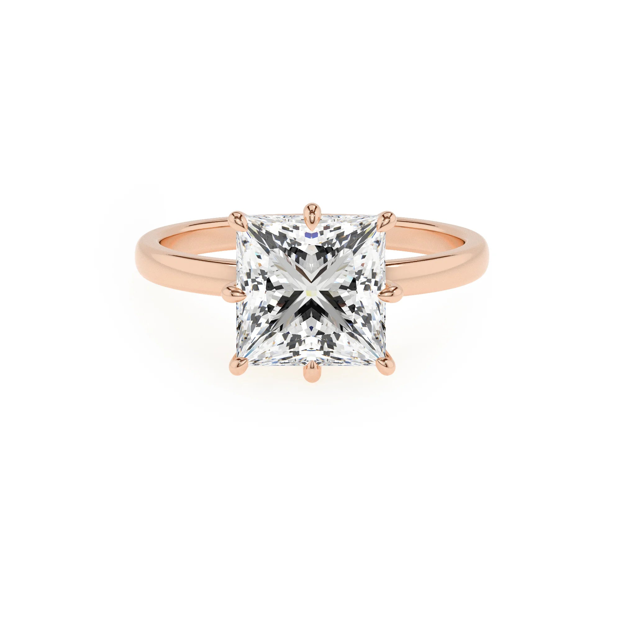 lab grown moissanite princess solitaire rings in rose gold