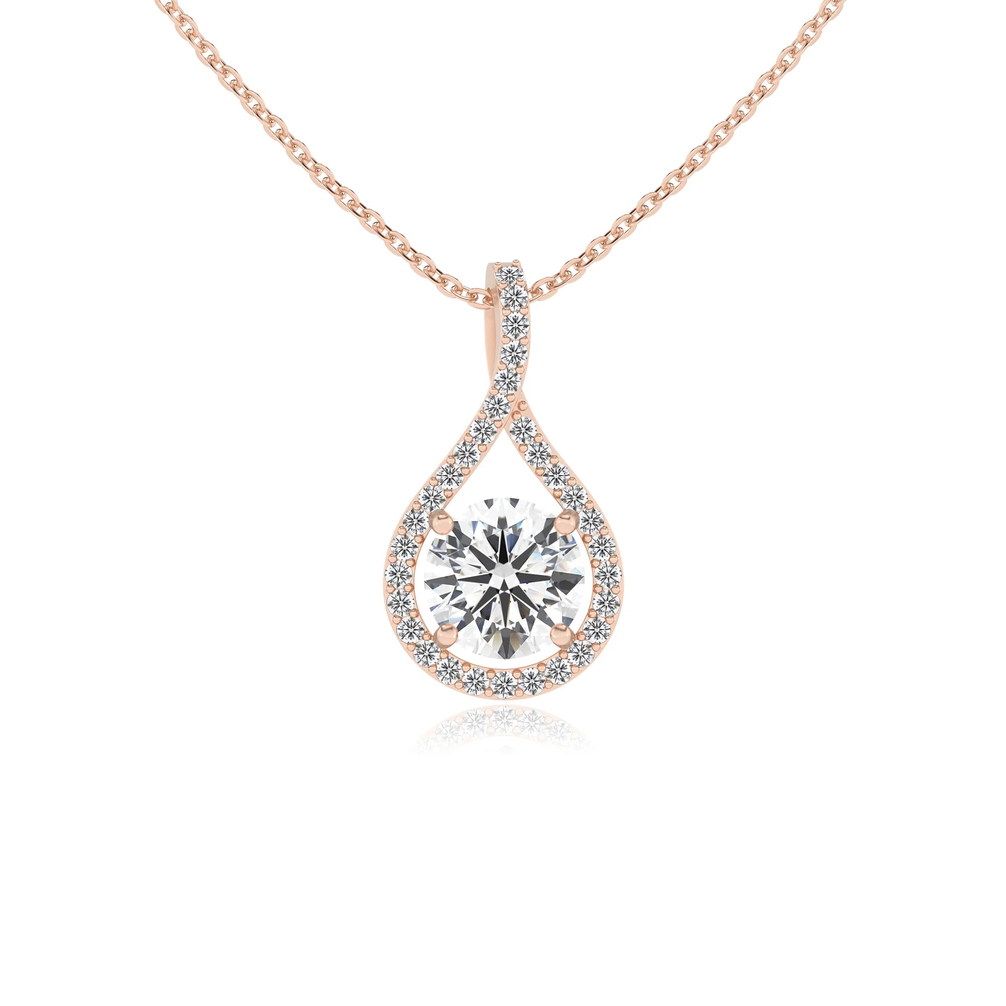 lab grown moissanite round solitaire necklaces in rose gold