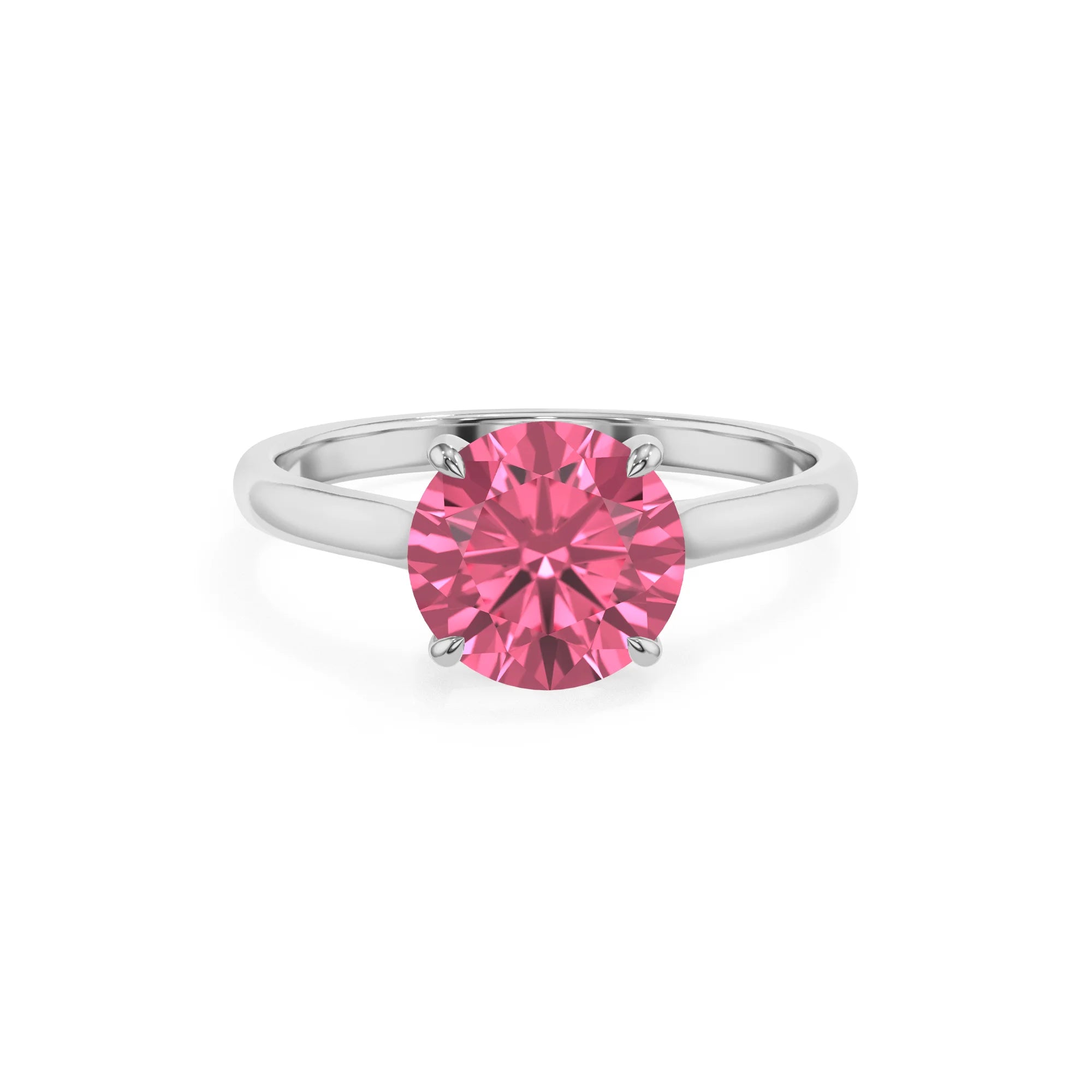 lab grown pink-tourmaline round solitaire rings in white gold