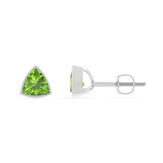 natural peridot trillion stud earrings in white gold