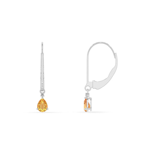 lab grown citrine pear drop earrings in white gold