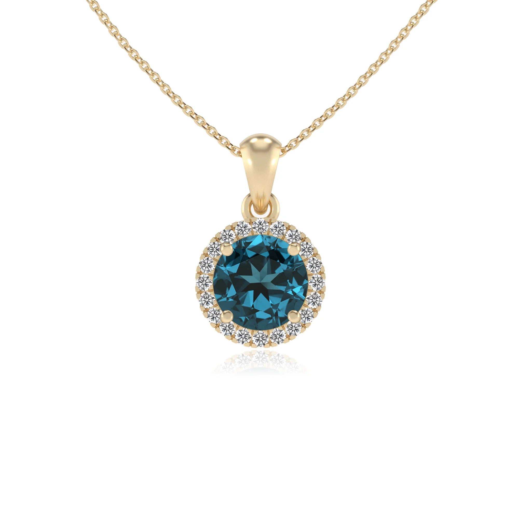 natural london-blue-topaz round solitaire necklaces in yellow gold