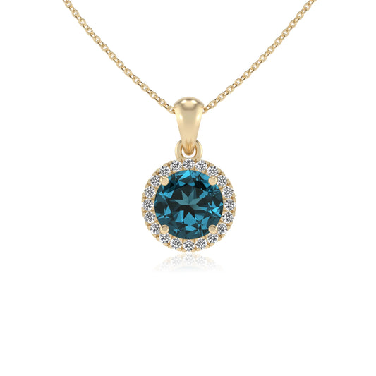 natural london-blue-topaz round solitaire necklaces in yellow gold
