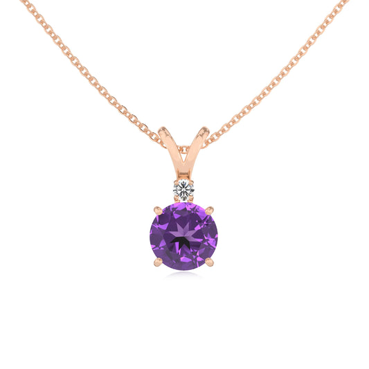 lab grown amethyst round solitaire v-bale necklaces in rose gold