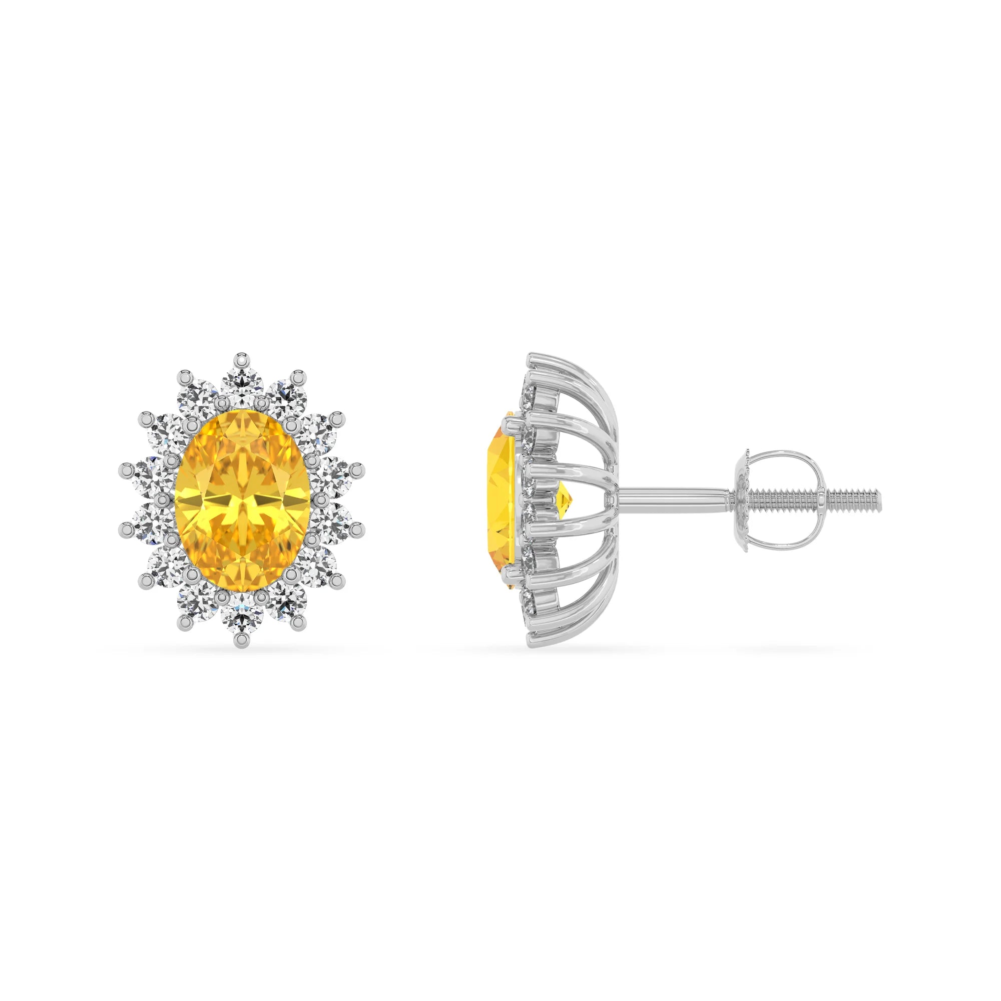 lab grown yellow sapphire oval stud earrings in white gold