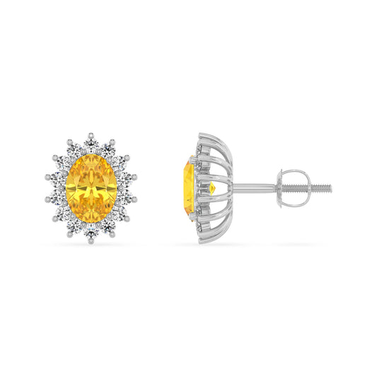 lab grown yellow sapphire oval stud earrings in white gold