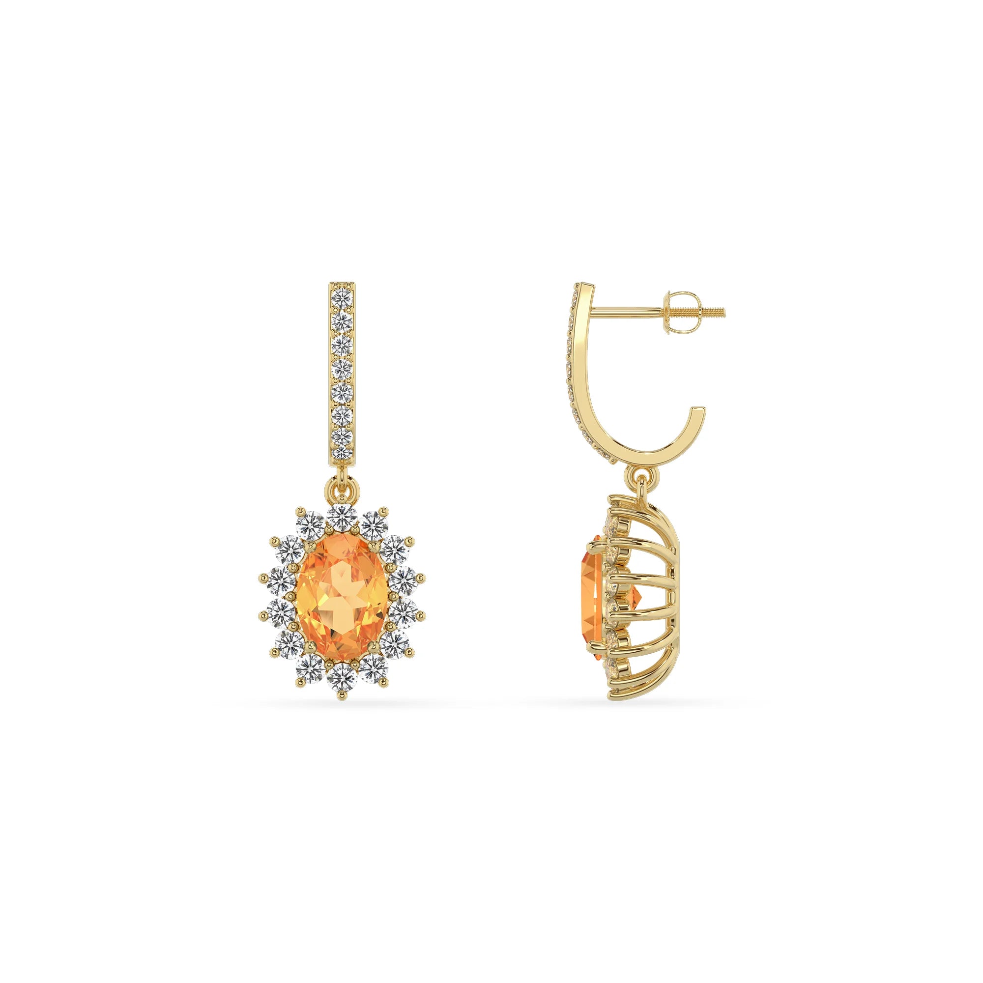 lab grown citrine oval drop earrings in yellow gold