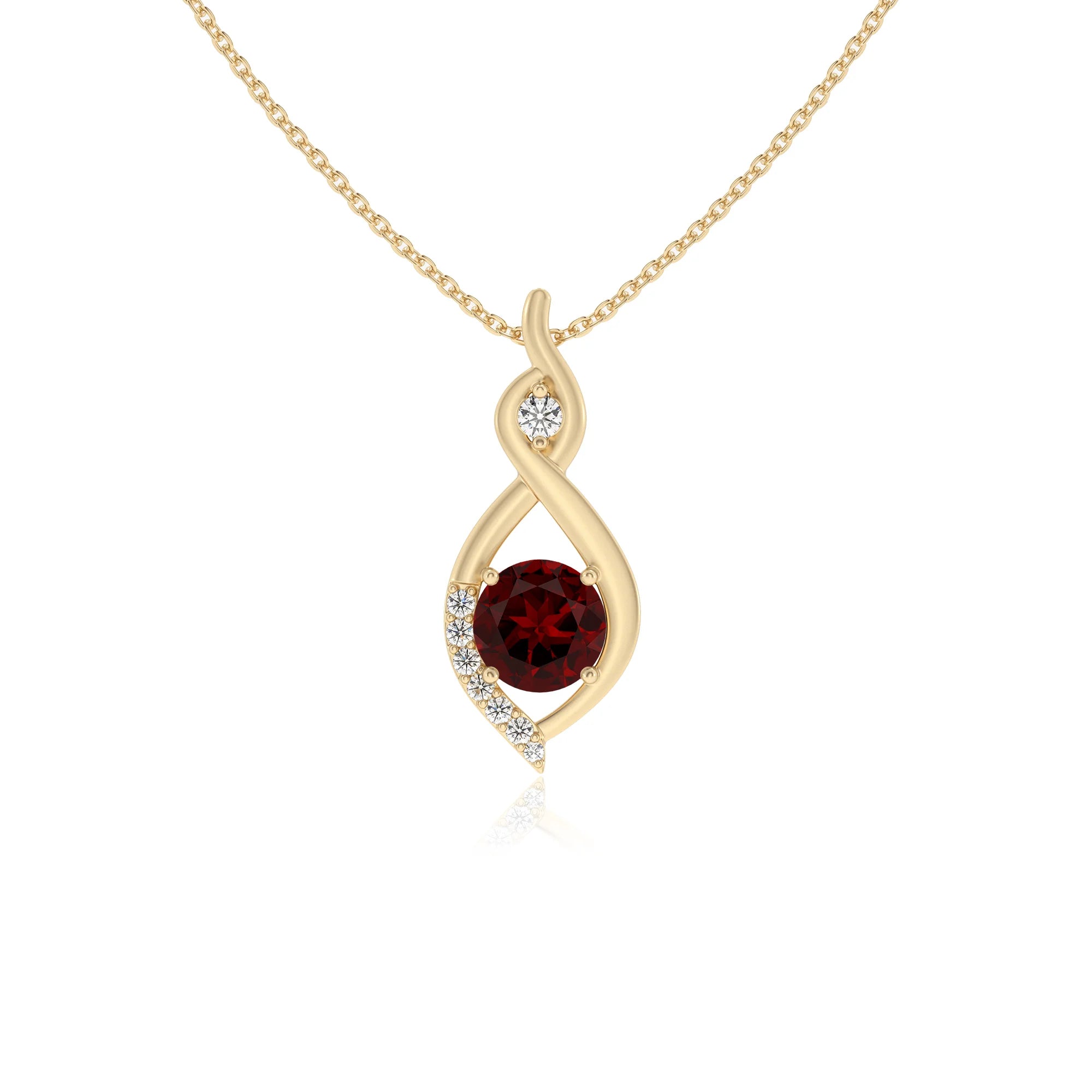 natural garnet round solitaire necklaces in yellow gold