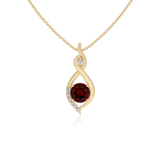 natural garnet round solitaire necklaces in yellow gold