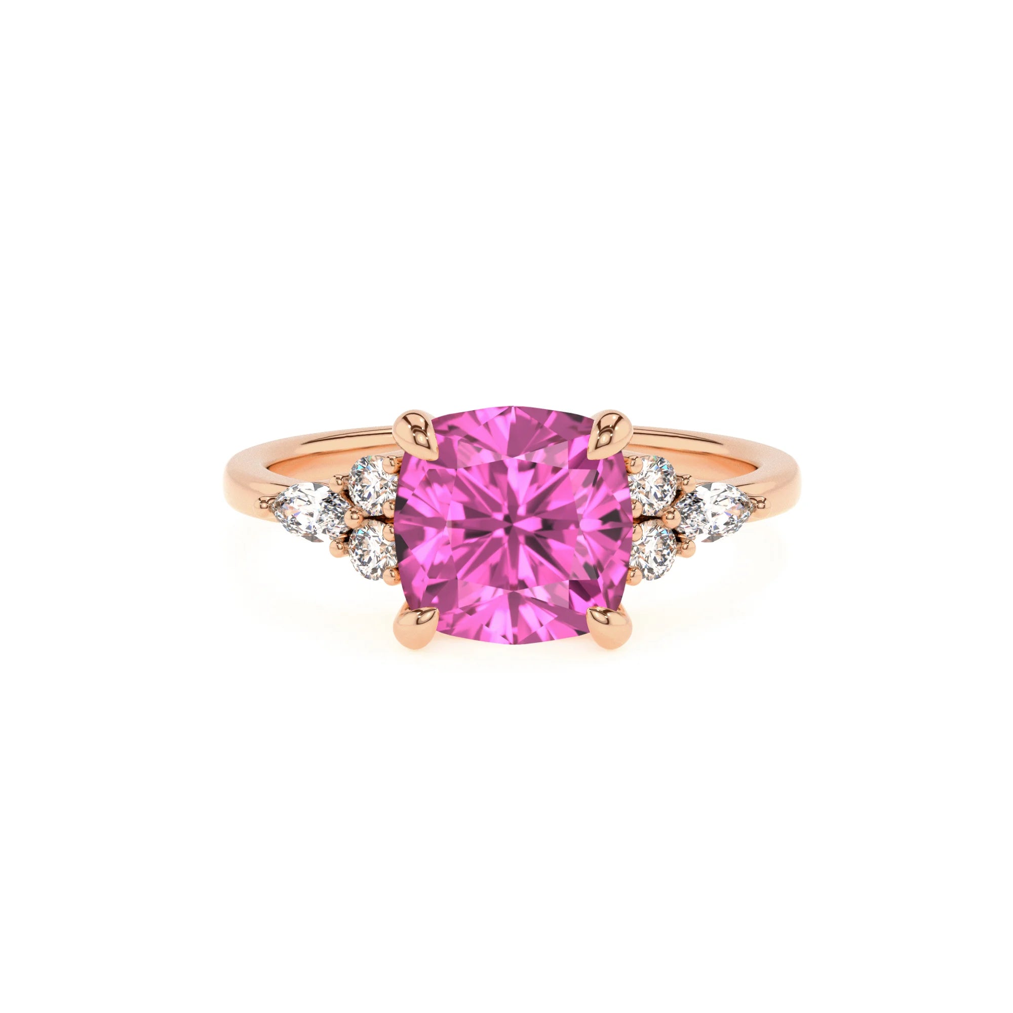 lab grown pink-sapphire cushion solitaire rings in rose gold