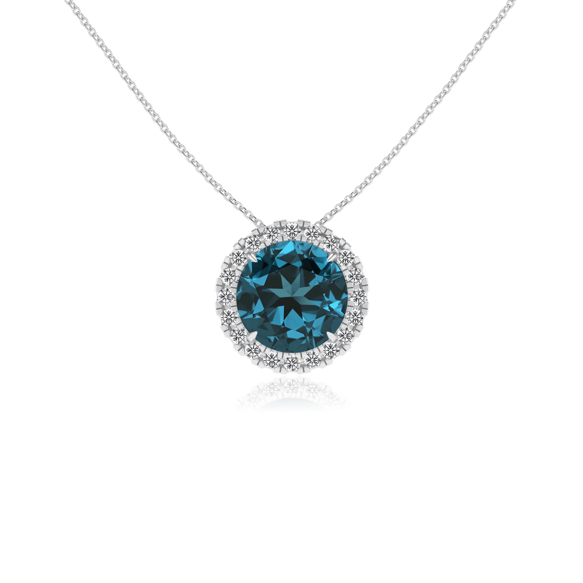 natural london blue topaz round solitaire necklaces in sterling silver