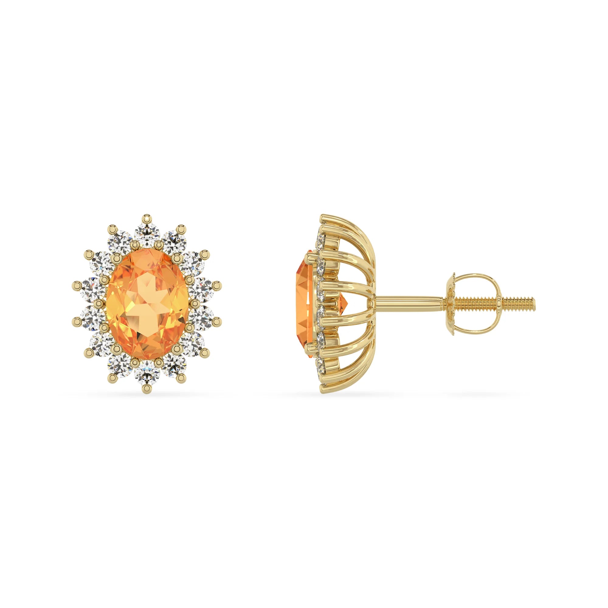 lab grown citrine oval stud earrings in yellow gold