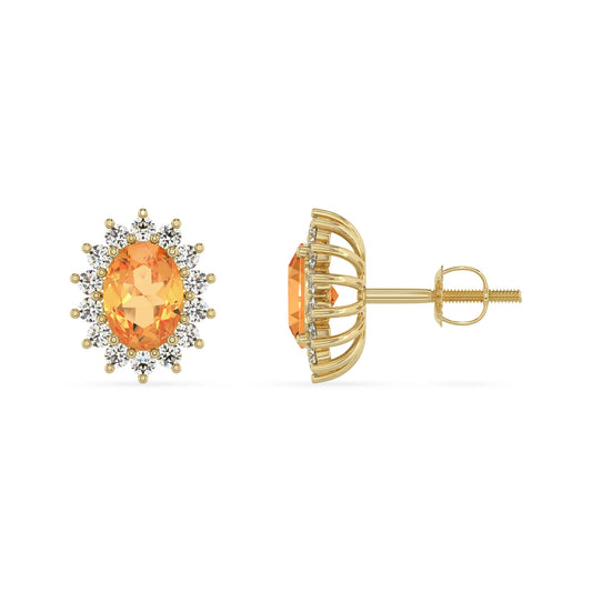 lab grown citrine oval stud earrings in yellow gold