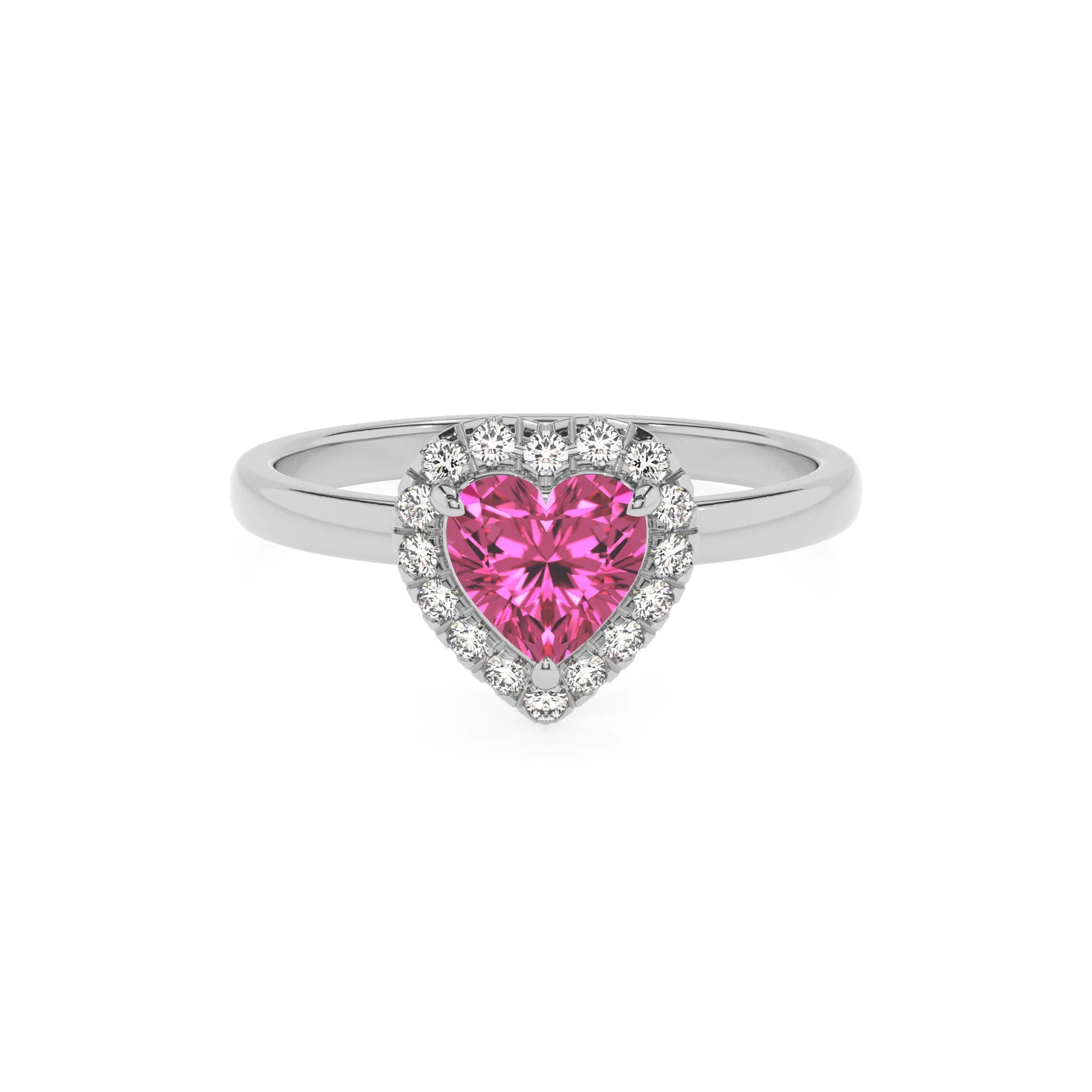 lab grown pink-sapphire heart solitaire rings in white gold