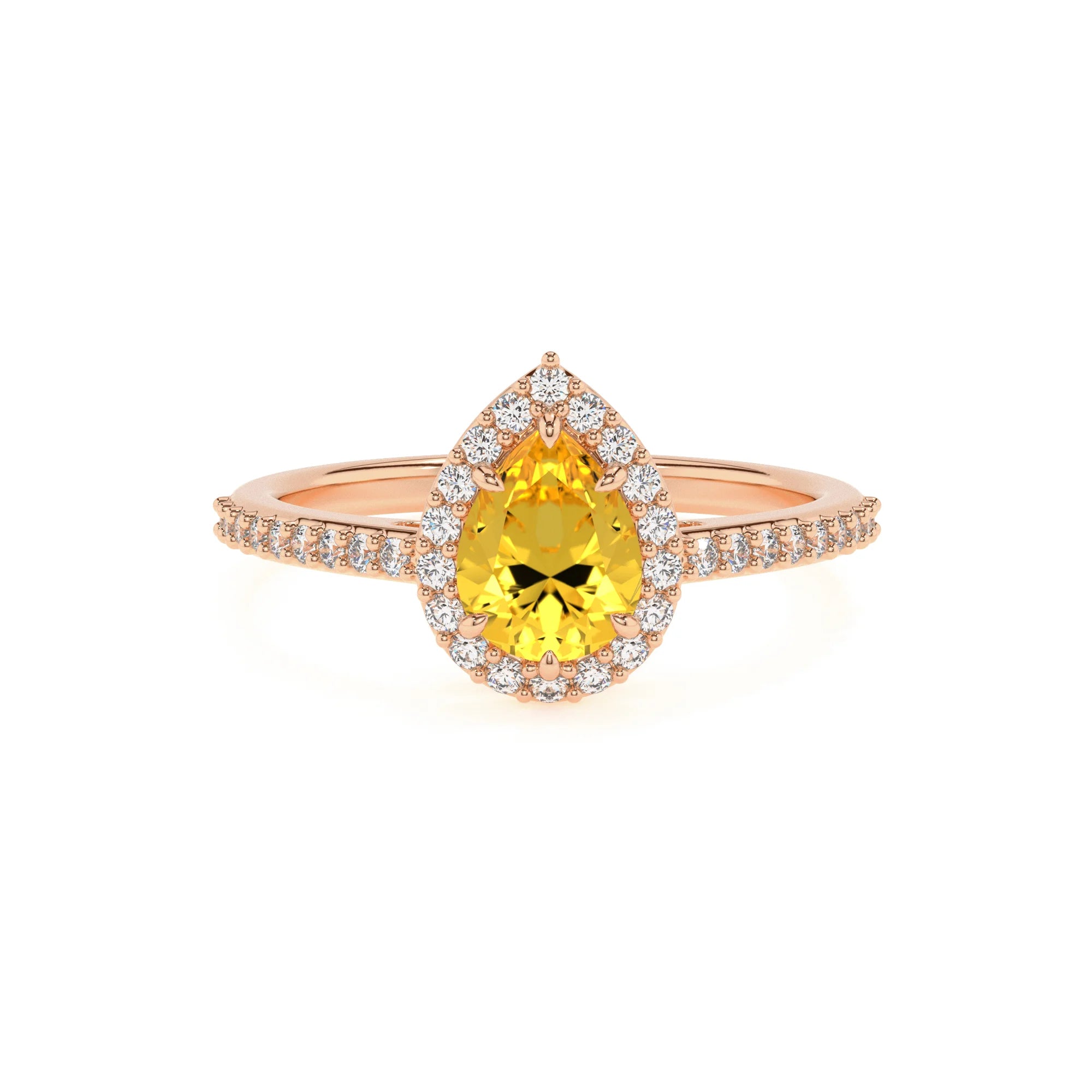 lab grown yellow-sapphire pear solitaire rings in rose gold