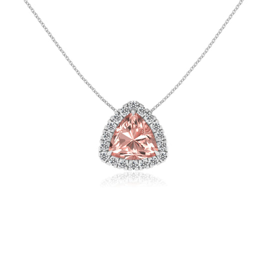 lab grown morganite trillion solitaire necklaces in sterling silver