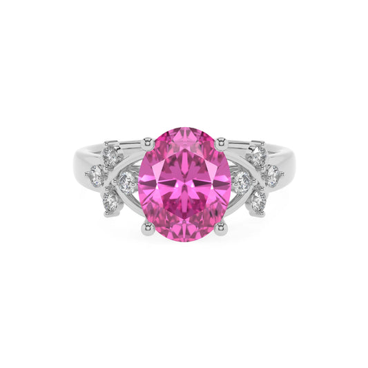 lab grown pink-sapphire oval solitaire rings in platinum