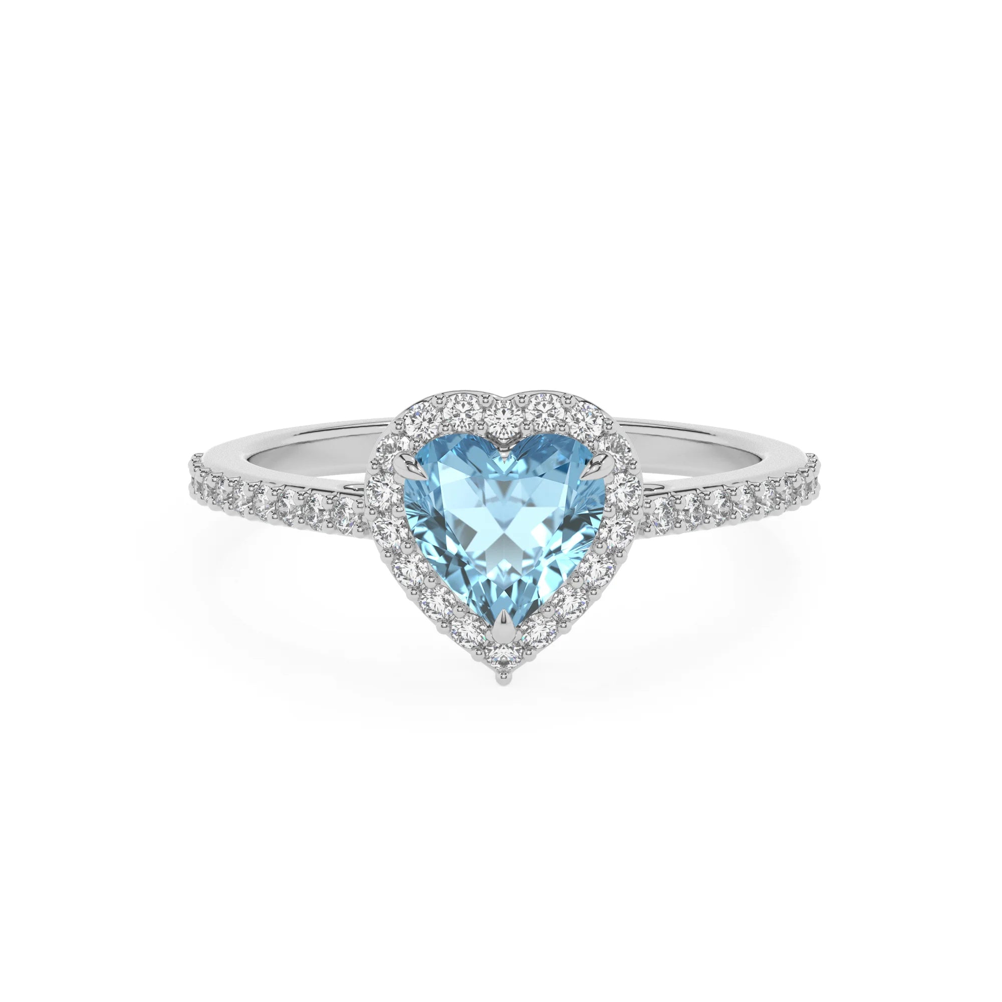 lab grown aquamarine heart solitaire rings in white gold