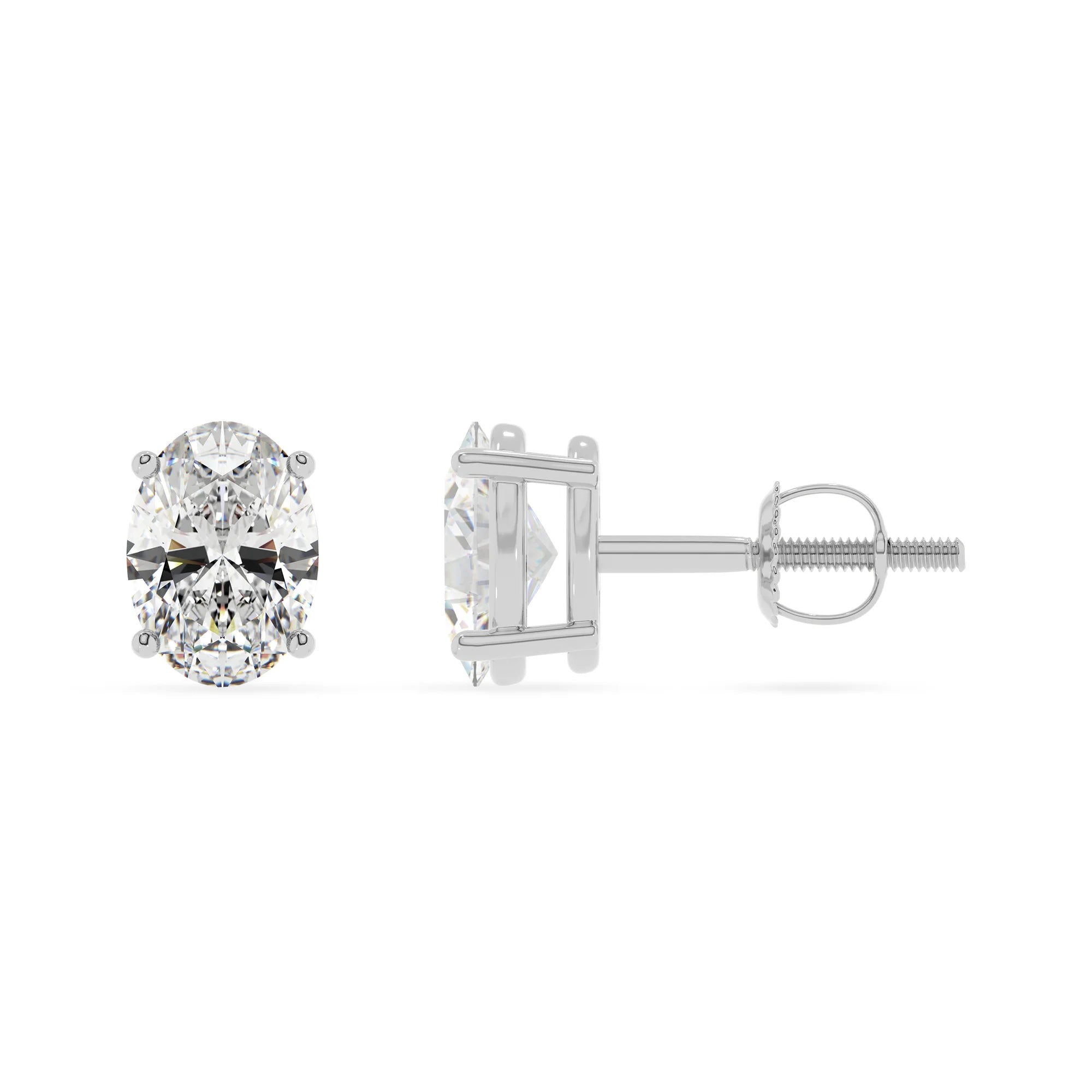 lab grown moissanite oval stud earrings in white gold