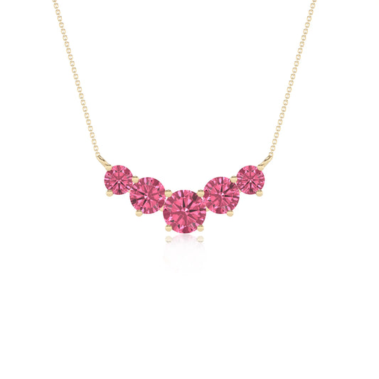 lab grown pink-tourmaline round bar necklaces in yellow gold