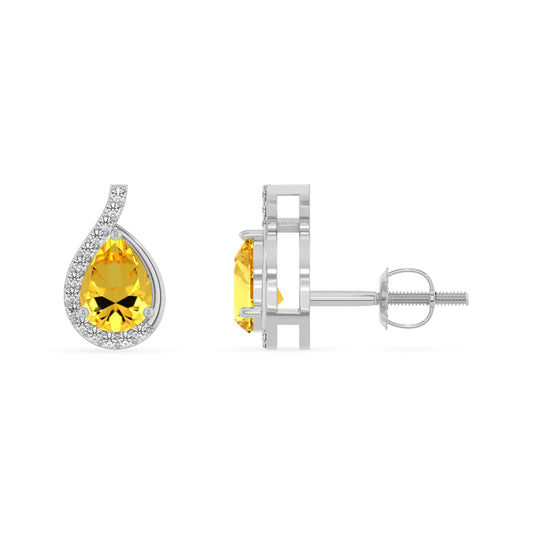 lab grown yellow sapphire pear stud earrings in white gold