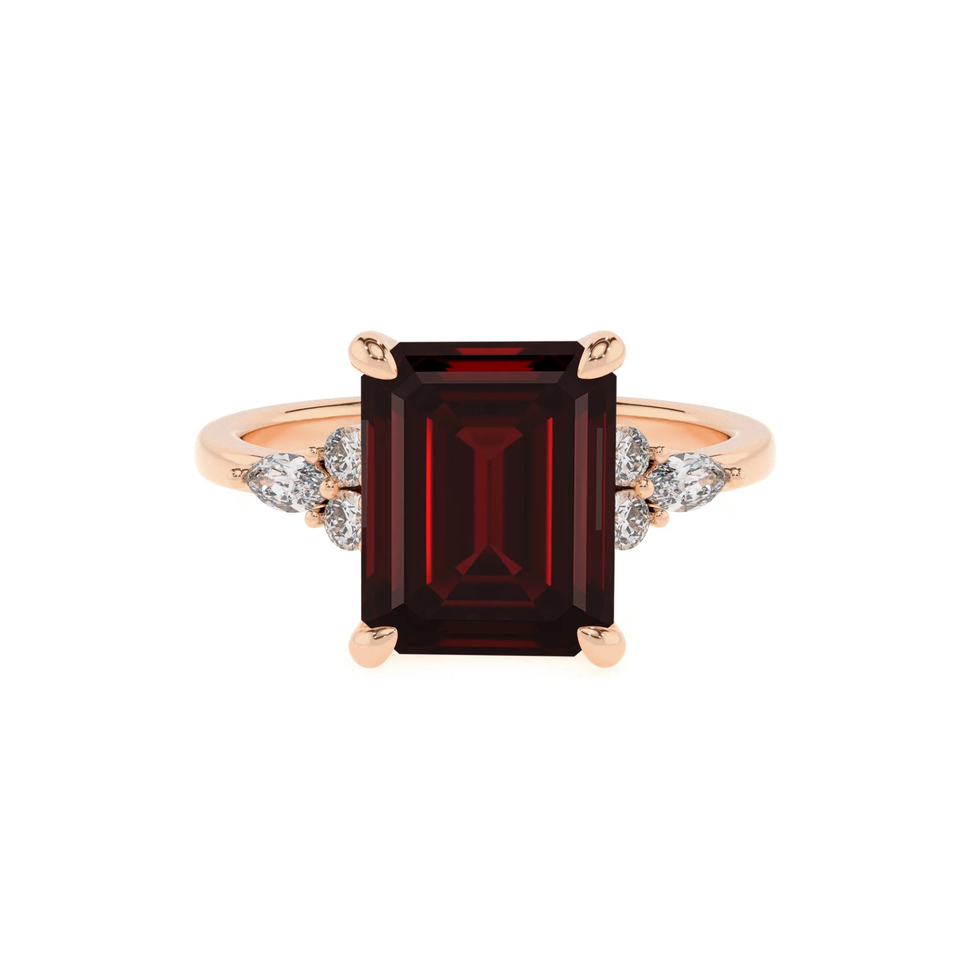 natural garnet emerald cut solitaire rings in rose gold
