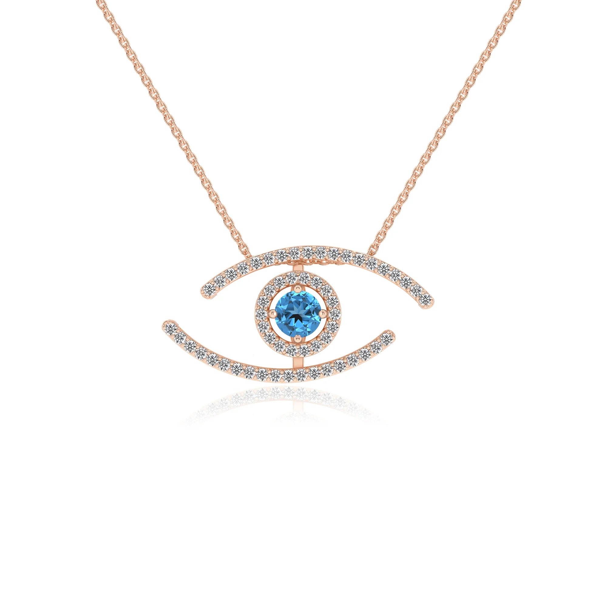 natural swiss-blue-topaz round solitaire necklaces in rose gold