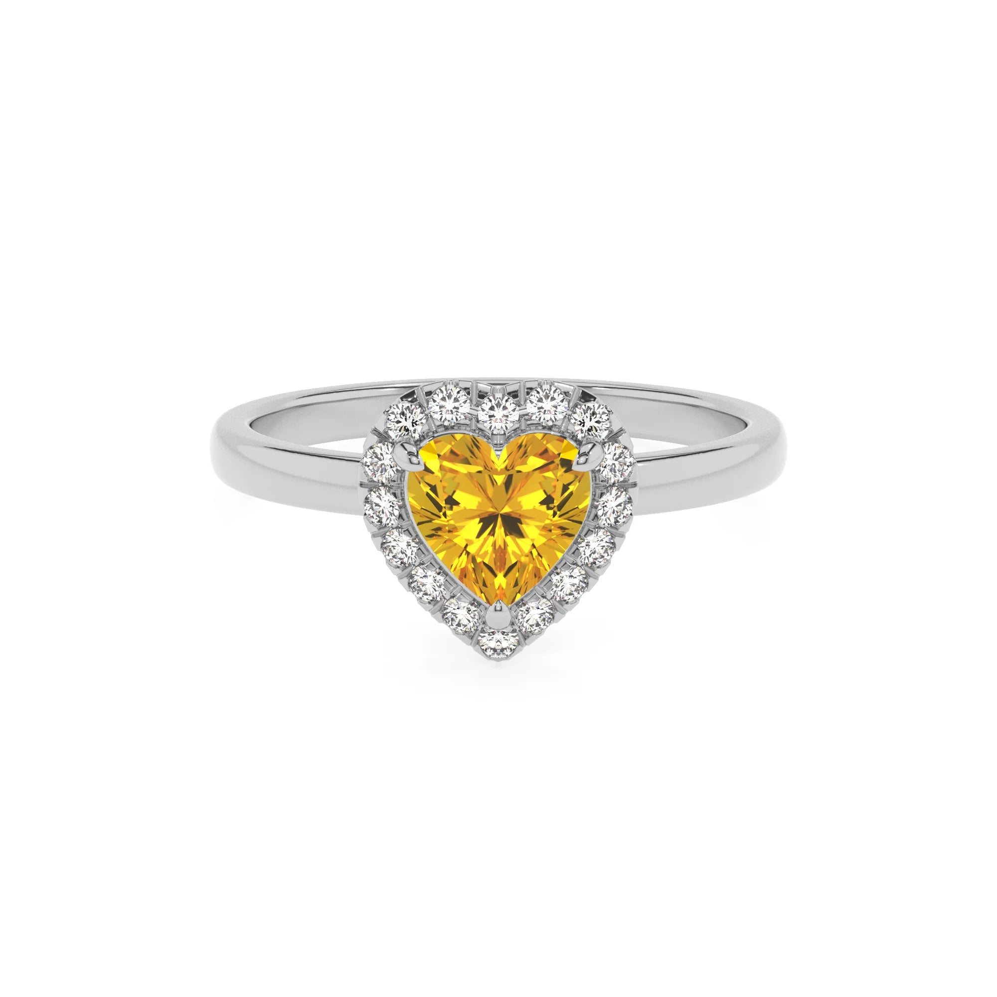 lab grown yellow-sapphire heart solitaire rings in white gold
