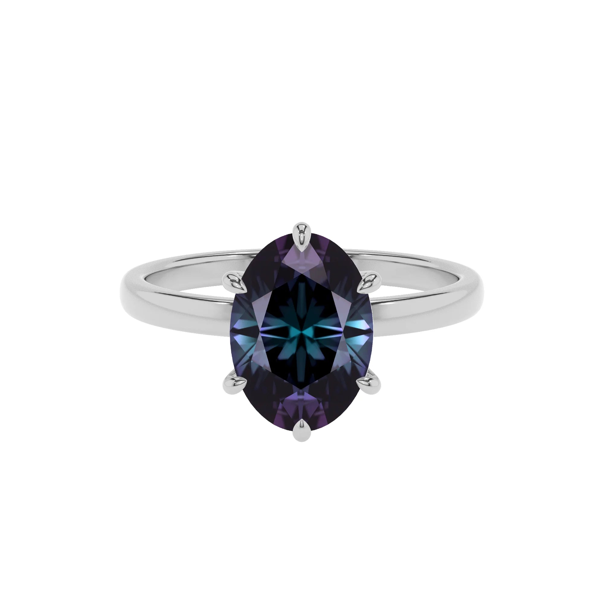lab grown alexandrite oval solitaire rings in white gold