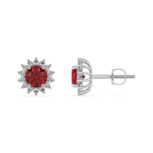 lab grown ruby round stud earrings in white gold