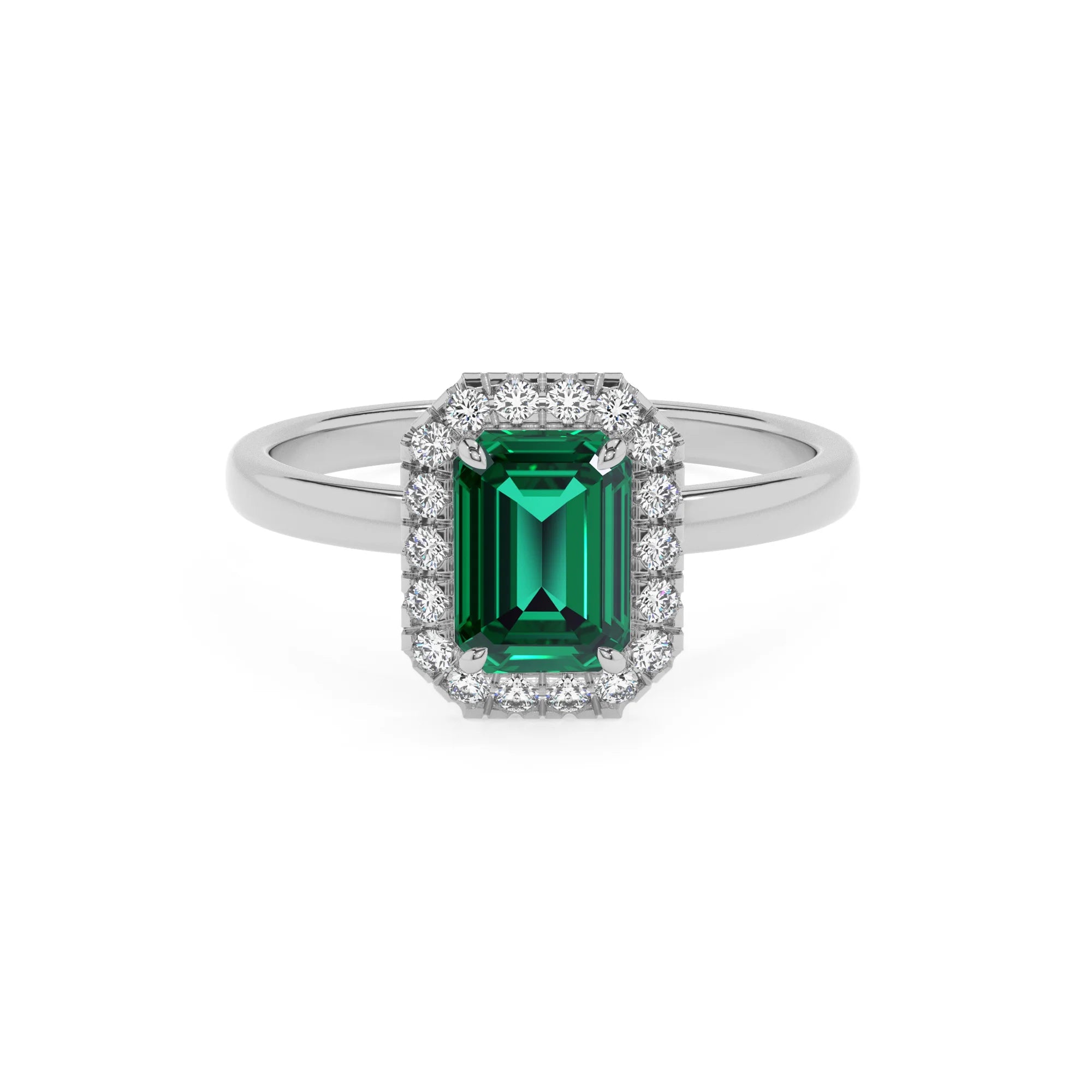 lab grown emerald octogon cut solitaire rings in platinum