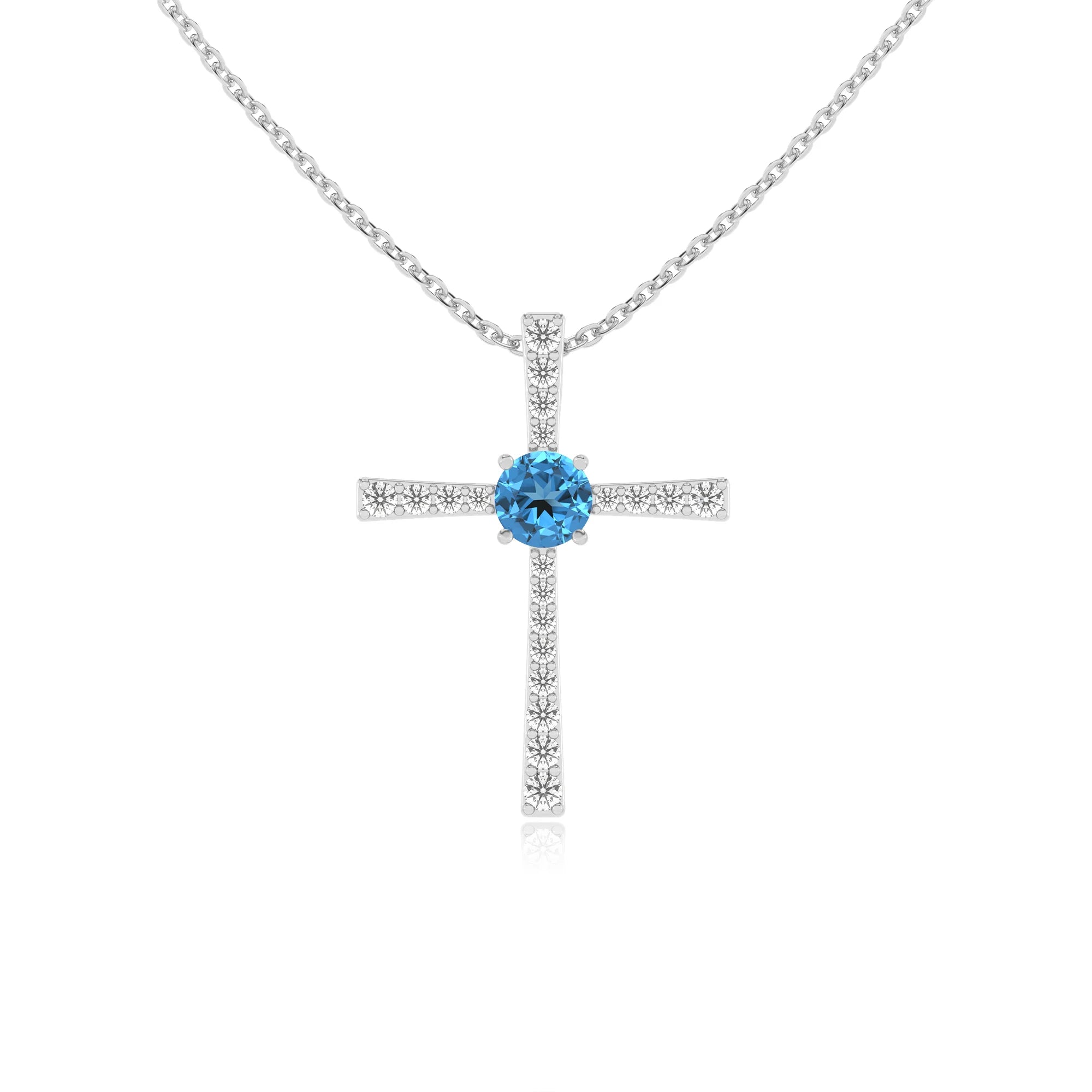 natural swiss-blue-topaz round infinity necklaces in white gold