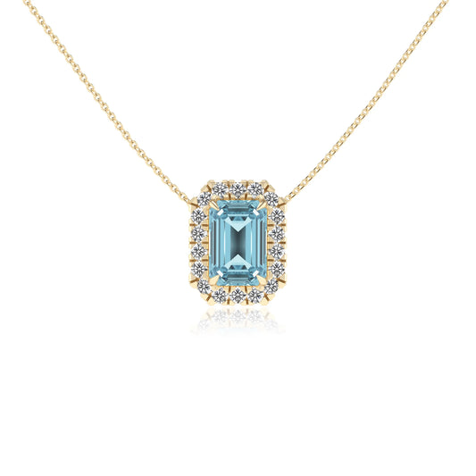 lab grown aquamarine emerald cut solitaire necklaces in yellow gold