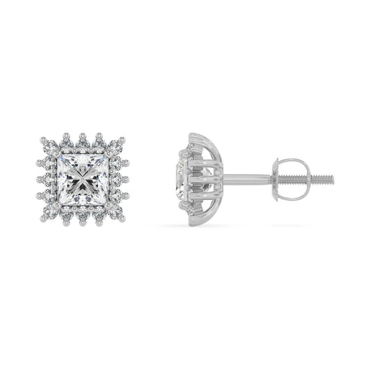 lab grown moissanite princess stud earrings in sterling silver