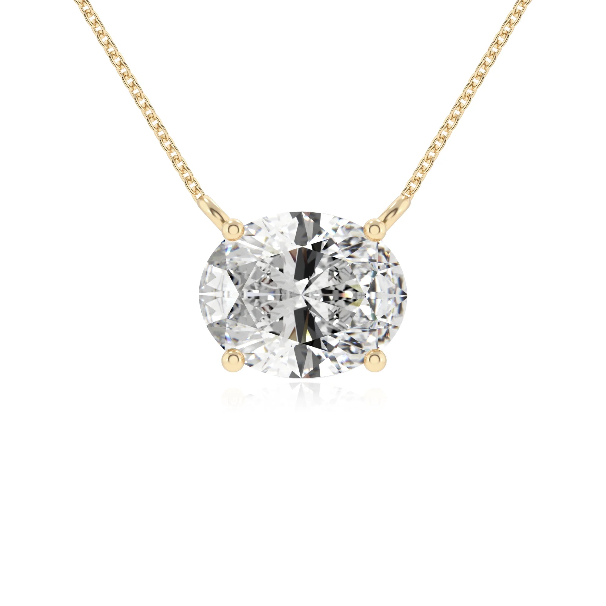 lab grown moissanite oval solitaire necklaces in yellow gold