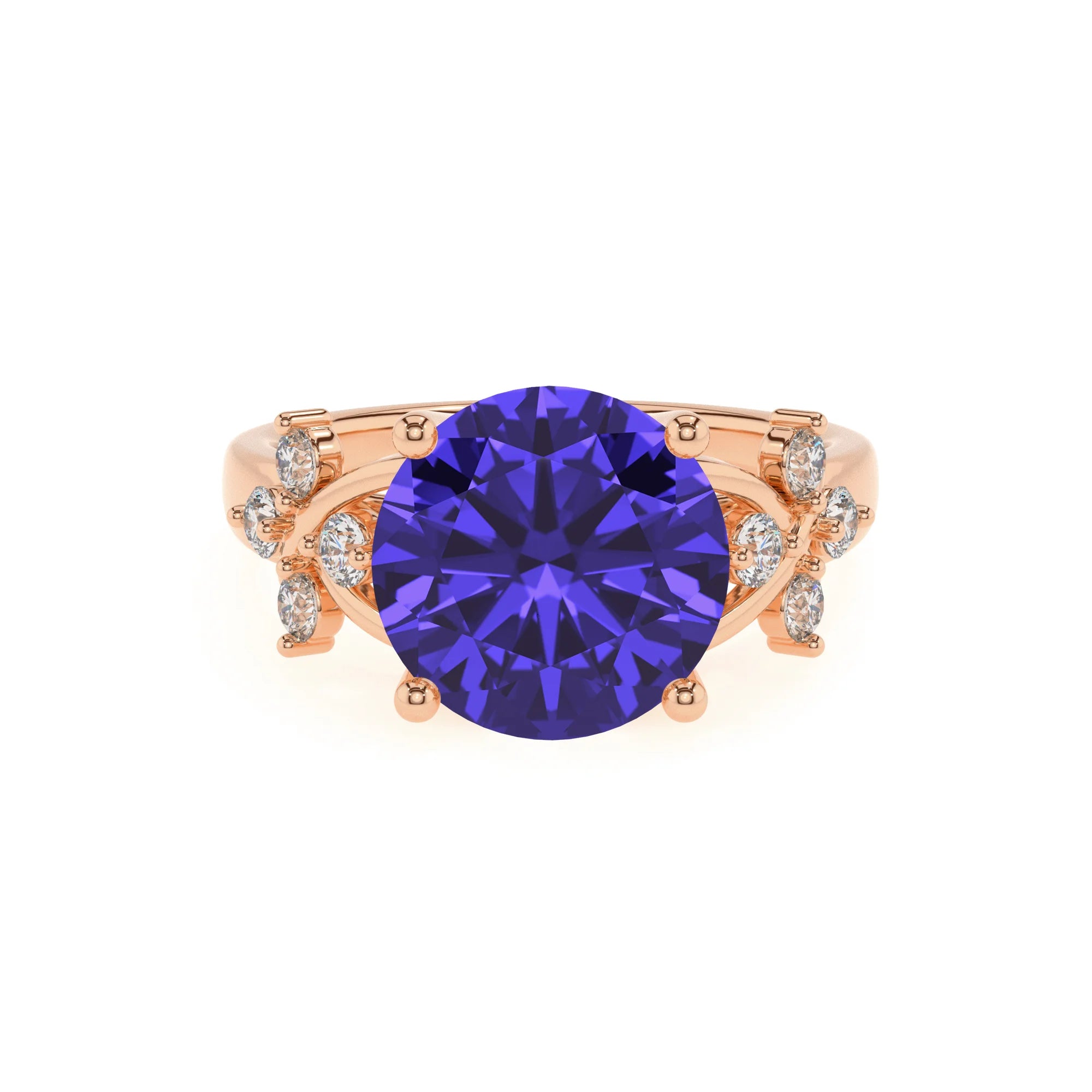 lab grown tanzanite round solitaire rings in rose gold