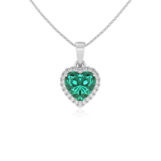 lab grown emerald heart solitaire necklaces in white gold