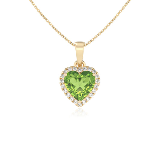 natural peridot heart solitaire necklaces in yellow gold