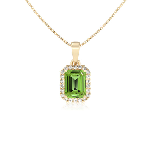 natural peridot emerald cut solitaire necklaces in yellow gold