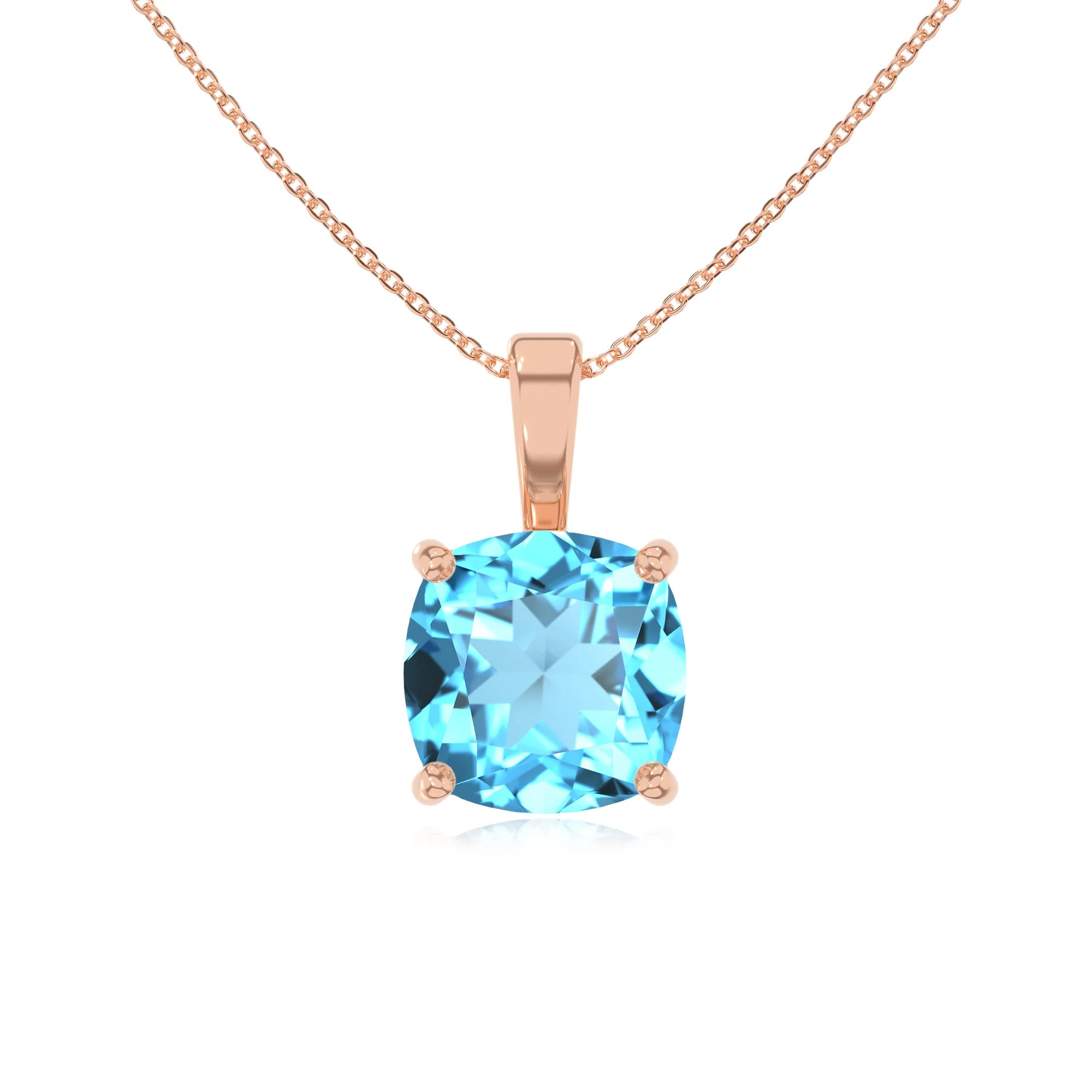 natural swiss-blue-topaz cushion solitaire necklaces in rose gold