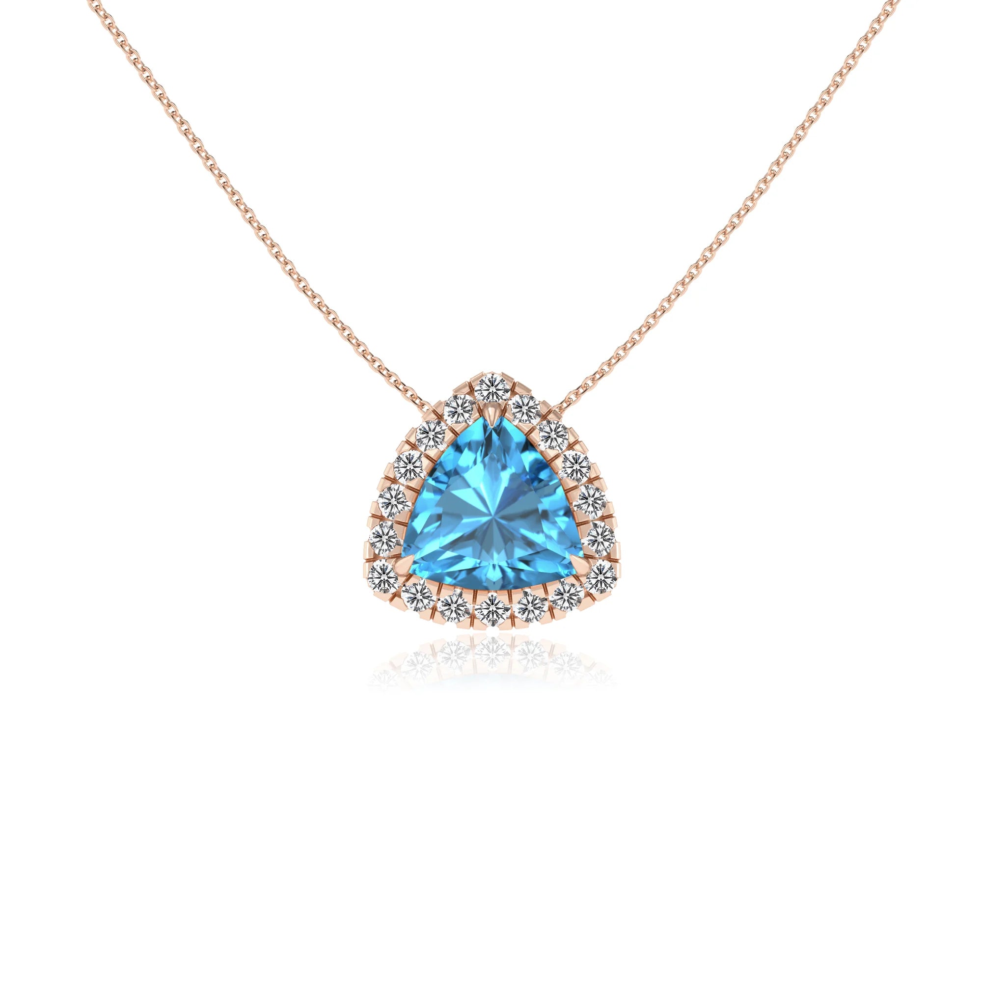 natural swiss blue topaz trillion solitaire necklaces in rose gold