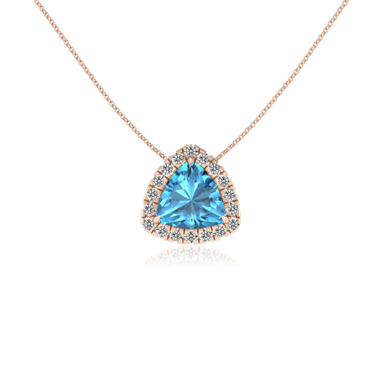 natural swiss blue topaz trillion solitaire necklaces in rose gold