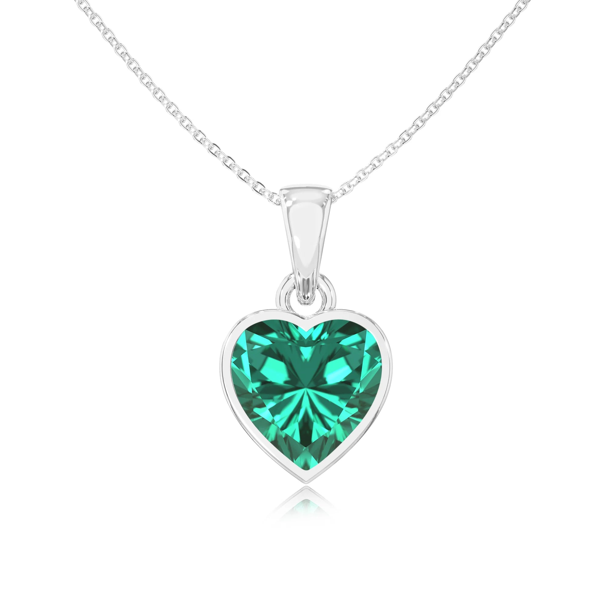 lab grown emerald heart solitaire necklaces in sterling silver